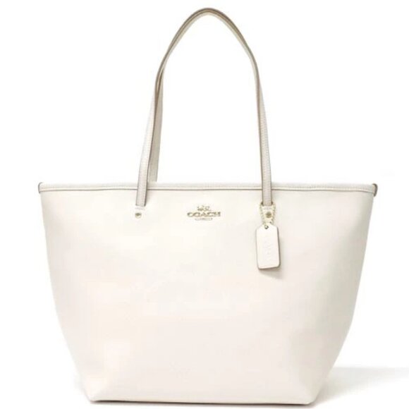 Coach Street Zip Crossgrain Leather Tote F341403 - Chalk - Picture 1 of 10